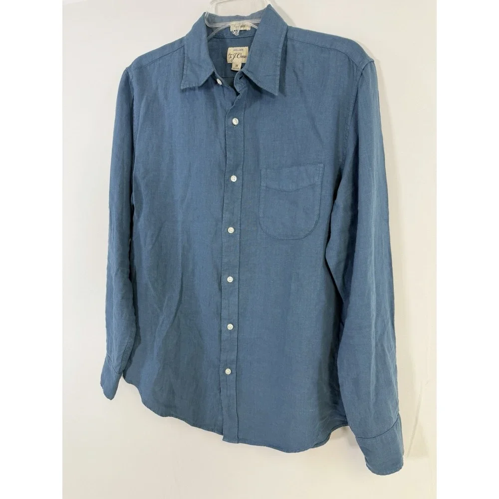 J. Crew 100% Linen Shirt Mens Size M Blue Classic Long Sleeve Button Up Casual
